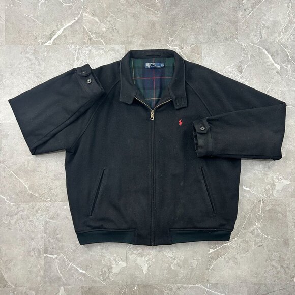 VINTAGE POLO RALPH LAUREN WOOL BOMBER JACKET MENS XL FLANNEL LINED FULL ZIP